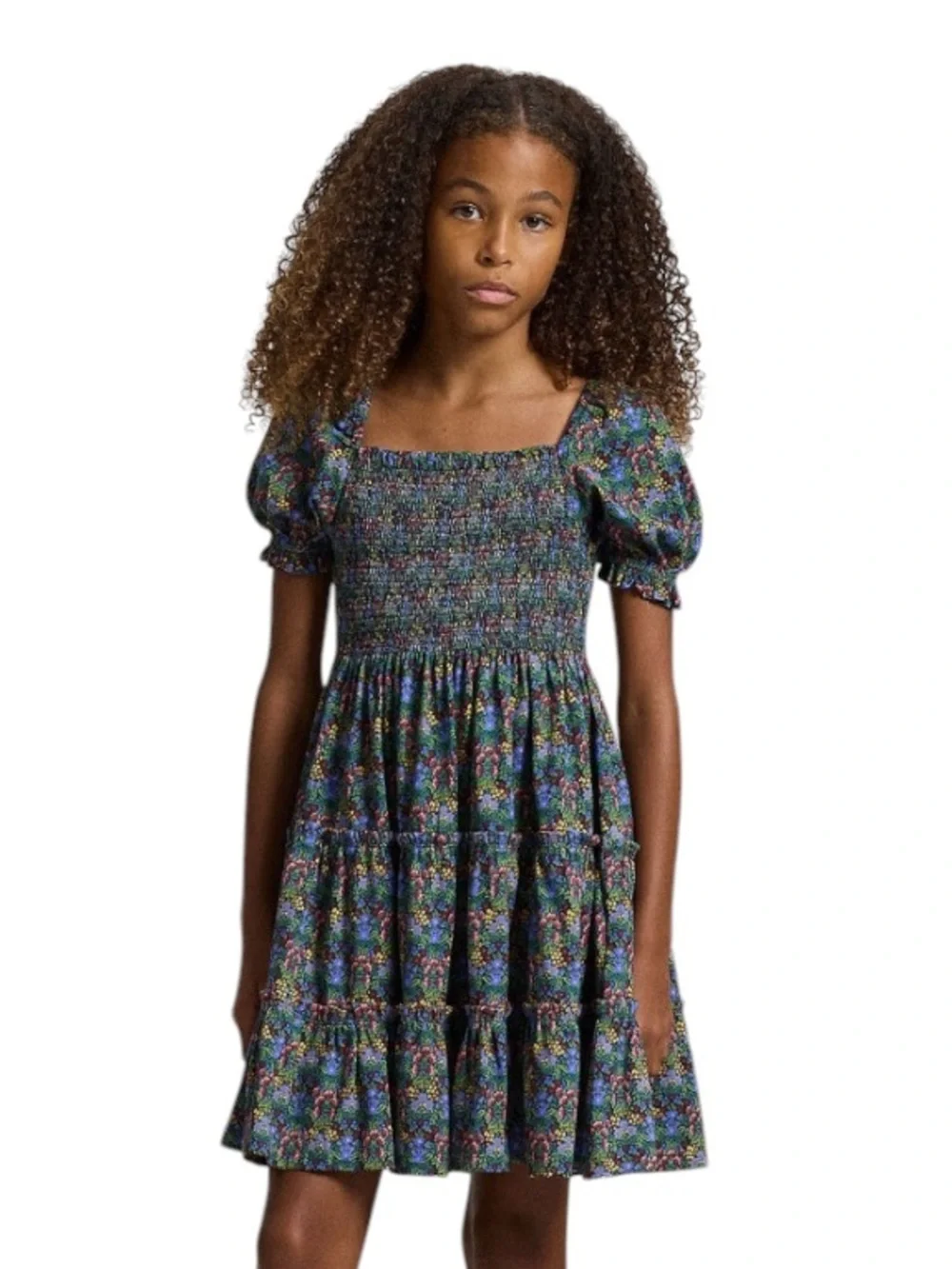 Ralph Lauren Girls Floral Smocked Cotton Jersey Dress